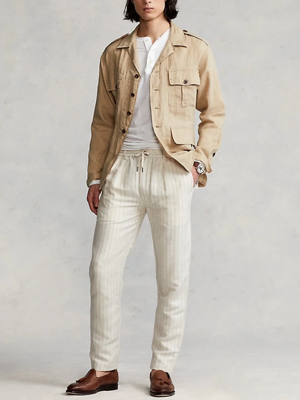 Ralph Lauren Polo Prepster Slim Tapered Fit Pants pinstriped linen lyocellcotton